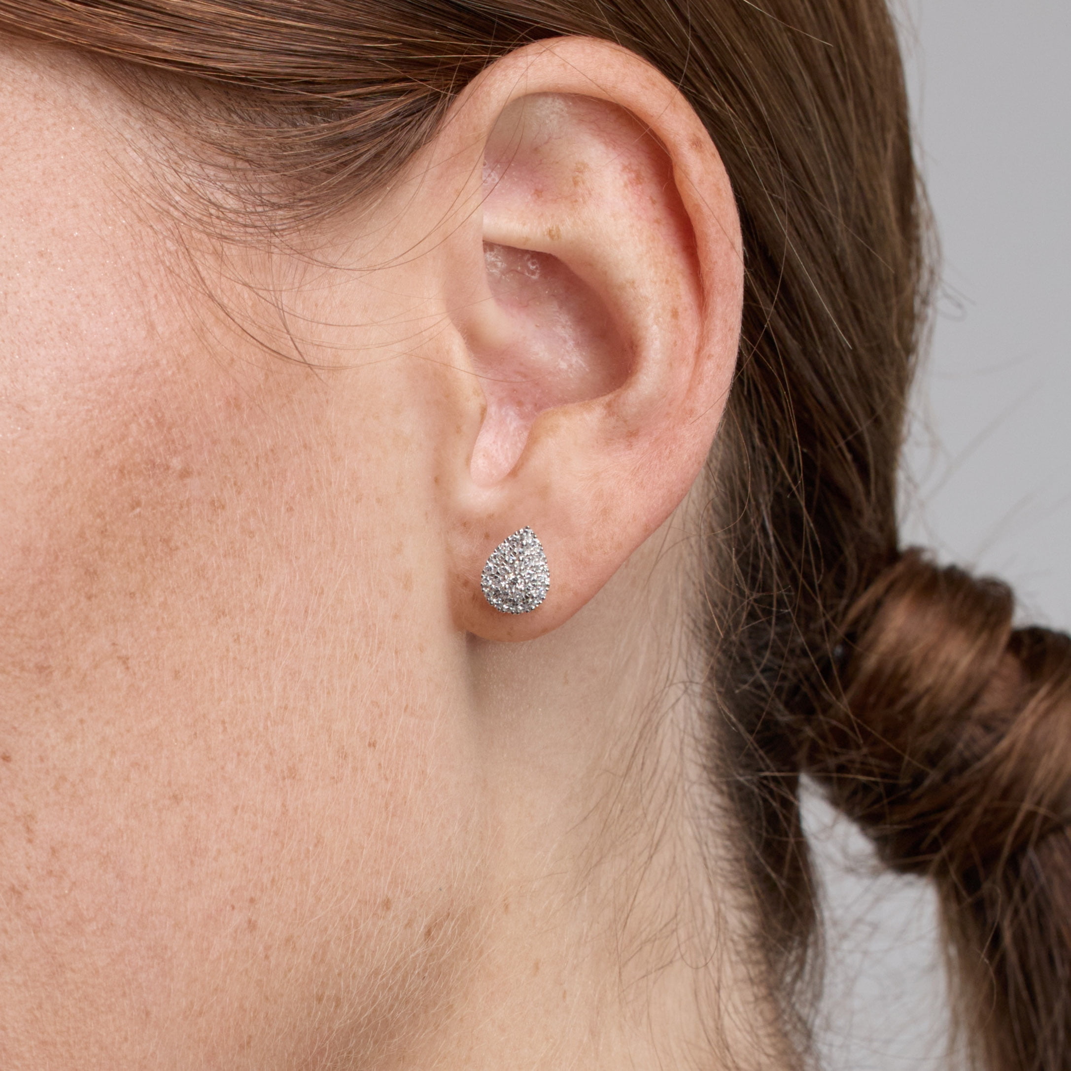 Unique Moments 1/3 Ct Round Lab Grown Pear Shape Stud Earring in Silver for Women (H-I, SI-I1)