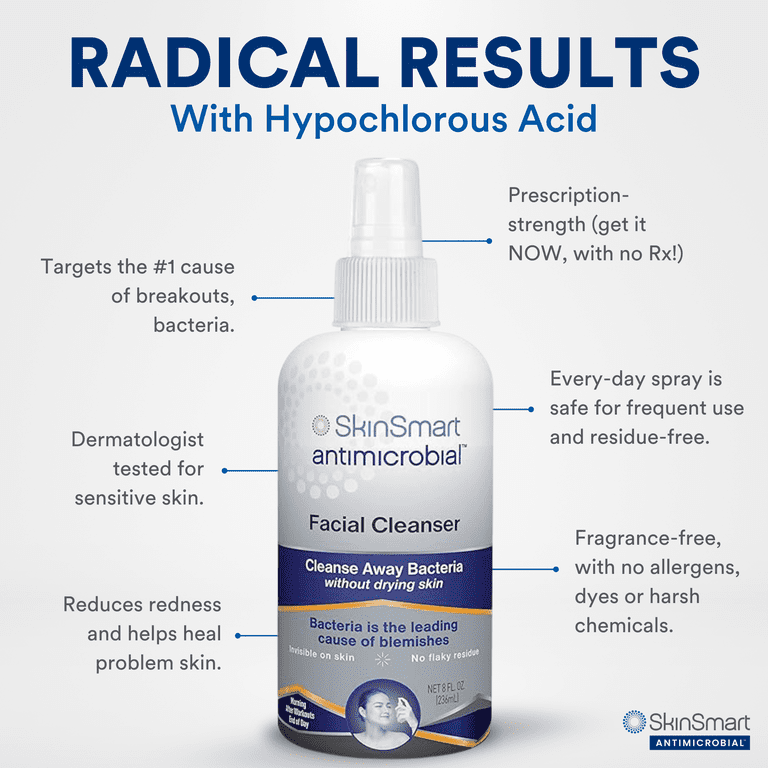 SkinSmart Antimicrobial Facial Cleanser Spray, Targets Acne