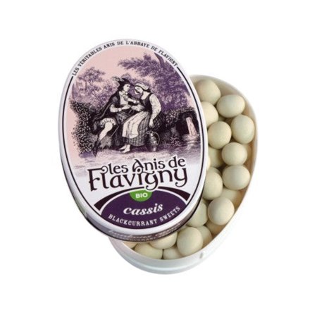 Anis de Flavigny · Cassis (blackcurrant) pastilles, bio, oval tin · 50g (1.8 oz)