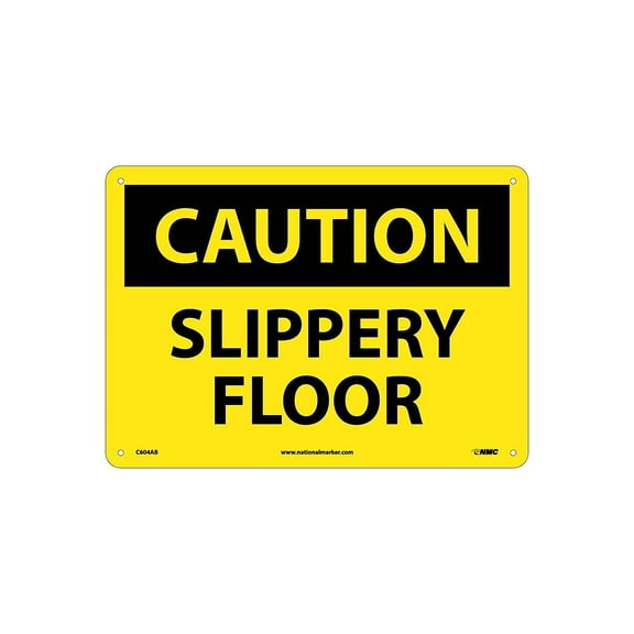 National Marker Slippery Floor 10X14 .040 Aluminum Caution Sign C604AB