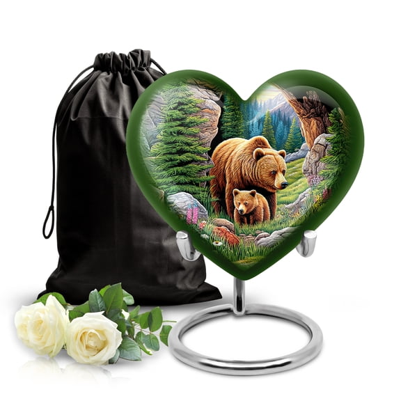 SABURIAL Bear Large Cremation for Adult Men & Women - Human Remains Urn - 8 Inch - Large with Velvet Bag - Unique Urns - Funeral Urn Adult Ash - Urns for Human Ashes for Male & Female