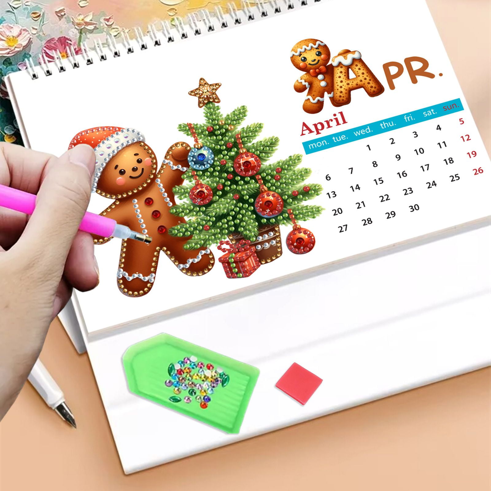 FLOPESN 2026 DIY Diamond Art Painting Desk Calendar,Thick Paper Monthly Flip Tabletop Calendar with To Do List for Home Office Planning-Gingerbread Man