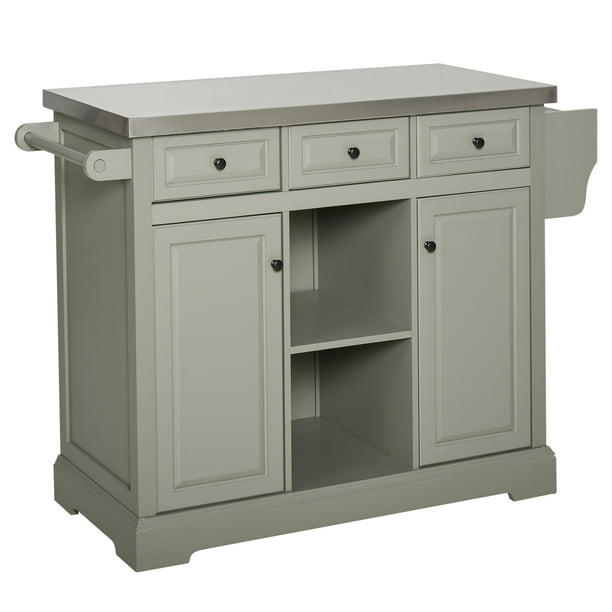 Rolling Kitchen Island with Stainless Steel Top Utility Portable
