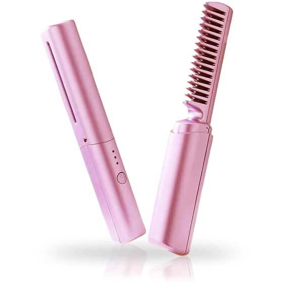 Ceramic Hairdressing Comb, Smooth, Frizz-Free Hair, Latest Hairdressing Comb for Women, Rechargeable Mini Hair Straightening Combs (Pink)