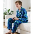 thumbnail image 3 of Fiodrimy Boys Pajamas Big Boys Satin PJS Set Button Down Silky Pajama Long Sleeve & Pants Set Kids Lounge Sleepwear Size 8-14, 3 of 6
