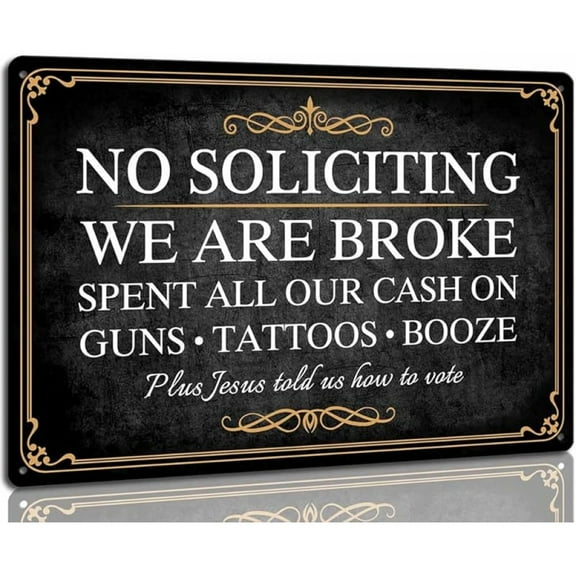 No Soliciting Sign for House Funny No Soliciting Signs for Home Front Door Gate Outdoor Use Retro Plaque 8 x 12 inch