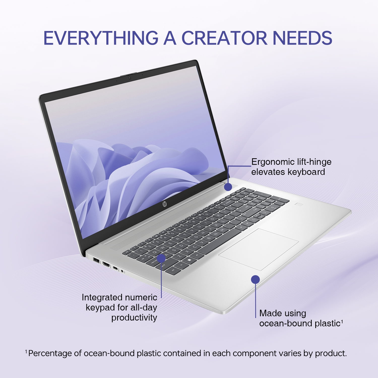 HP 17.3" FHD Laptop, Intel Core i7-1355U, Intel Iris Xe Graphics, 32GB RAM, 1TB SSD, HDMI, Wi-Fi 6, Backlit Keyboard, Windows 11 Home, Silver