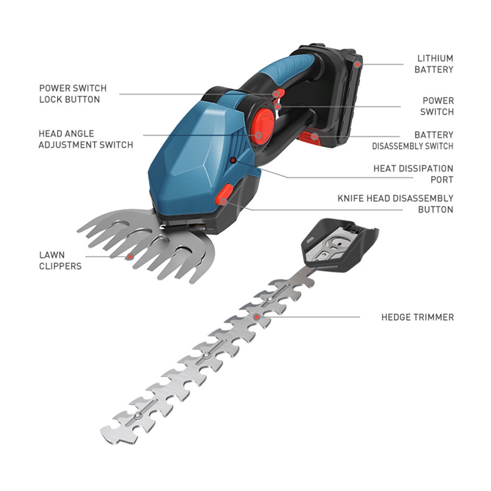 NFTIGB 21V Cordless Hedge Trimmer 22000RPM Handheld Grass Clipper Kit Blue EU Plug