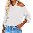 thumbnail image 6 of Women's Solid Color Sexy Off Shoulder Loose Knit Sweater Top for Fall Winter Evening Events,White,M, 6 of 6