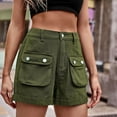 thumbnail image 4 of Cargo Denim Shorts for Teen Girls High Waist Multi-pocket Y2K Jean Short Folded Hem Straight Leg Cargo Cowgirl Shorts, 4 of 7