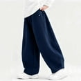 thumbnail image 4 of SERTG Boys Plus Size Solid Color Jogger Pants Elastic Waist with Pockets Kids Loose Casual Comfortable Spring Summer Trousers(Navy,14-15 Years), 4 of 6