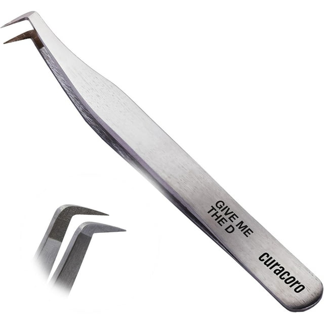 Curacoro Lash Tweezer - Professional & Precision Fiber Tip Grip Lash Tweezers for Eyelash Extensions, Multi Shapes & Purposes Tweezers for Volume, Isolation & Classic Lashes (Silver, Give Me The D)