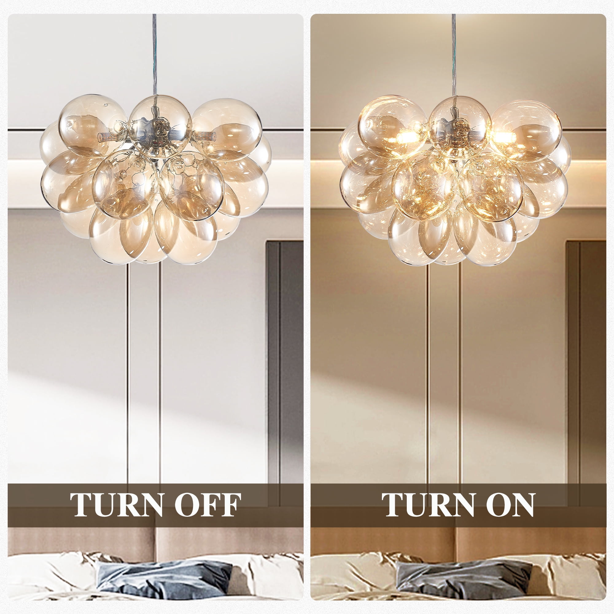 Longree Cognac Glass Bubble Ball Chandelier, Blown Glass Pendant Light Fixture for Children's Rooms, Bedrooms, Living Rooms - 40x35 inch