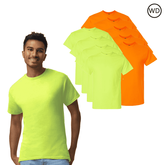 Gildan Ultra Cotton Safety T Shirt | High Visibility Safety Orange and Green 50/50 Cotton/Polyester, S