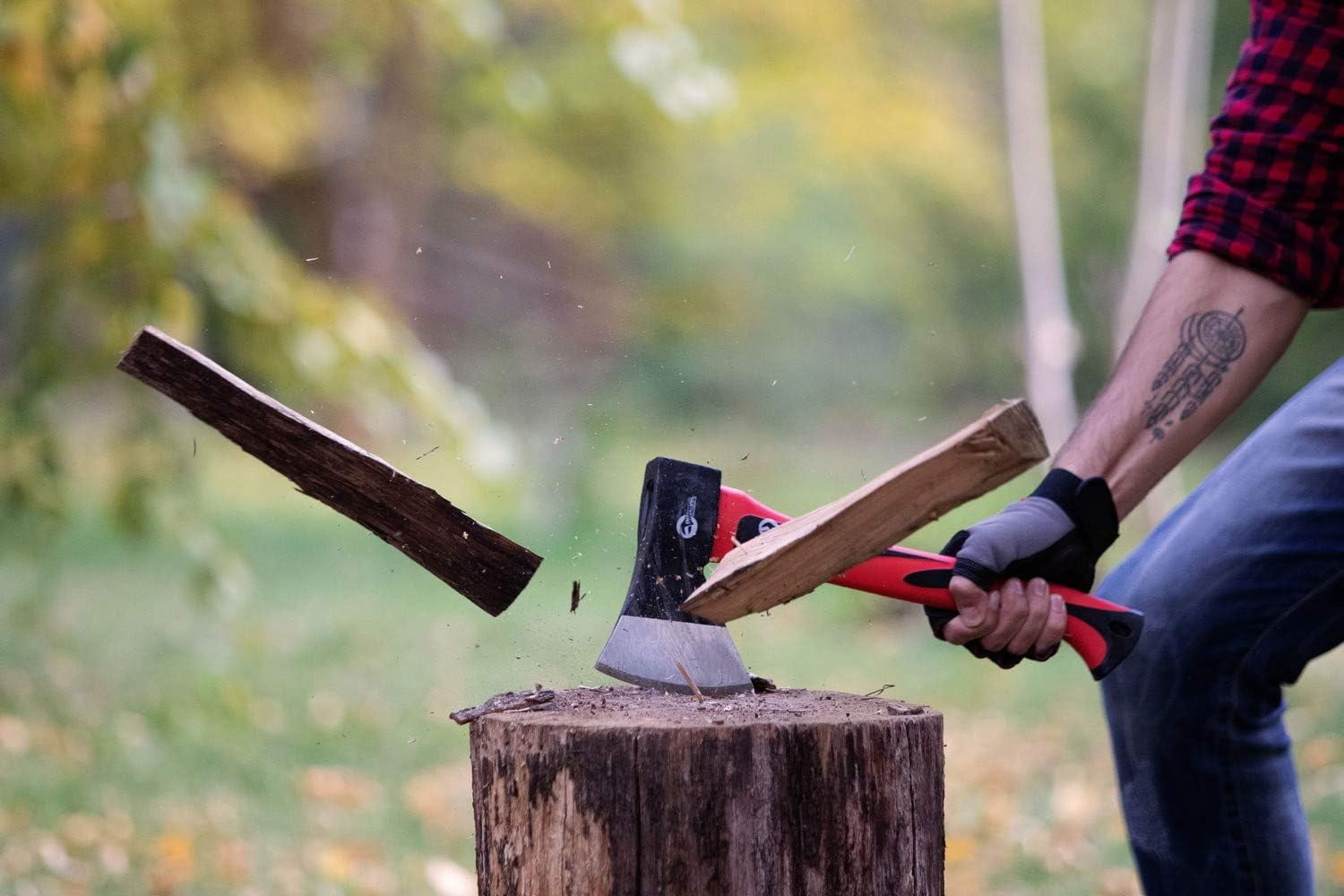 Hatchet for Chopping Wood and kindling - Small Hand Axe for Camping Firewood - 15” Survival Ax - with Shock-Absorbing Fiberglass Anti-Slip Handle HT-0261