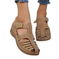 thumbnail image 4 of Latrodar Sandales Compensées pour Femmes Sandales de Randonnée Confortables Élastiques Sandales de Plage à Enfiler Bout Rond Chaussures d'Été Talon Bas (1 Pouces-2 Pouces) Sandales Solides pour Dames Cadeaux de la Saint-Valentin à la Plage, 4 of 5
