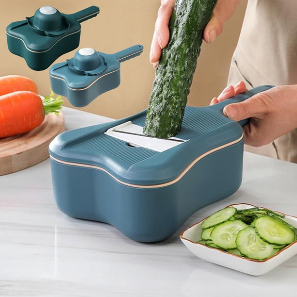 Cortador y cortador de verduras multifunción con cesta de drenaje - Rascador rallador para zanahorias, patatas, queso - azul o verde