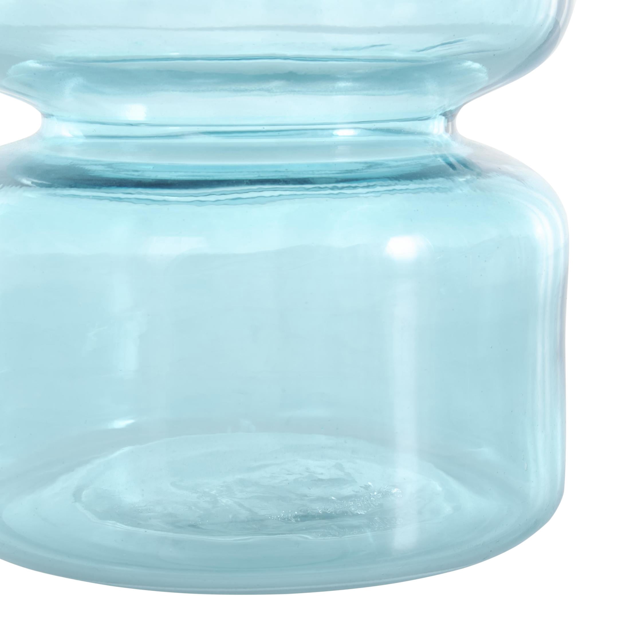 DecMode 14", 10"H Modern Round Blue Glass Vase, Set of 2