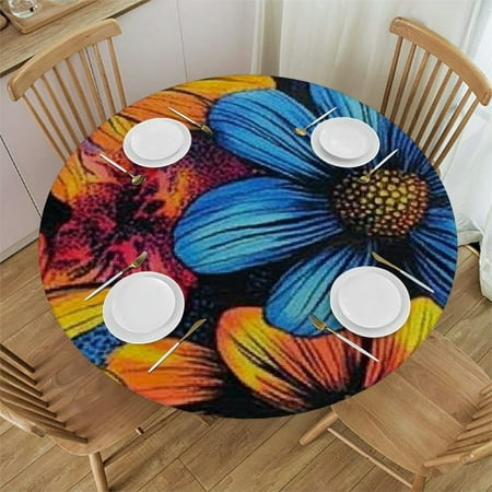 

Patifu Flowers Psychedelic Round Tablecloth 100% Polyester Table Cover for Outdoor Picnic Camping and Indoor Kitchen Dining Party 54 -58