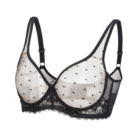 YANDW Sheer Mesh Unlined Bras Lightweight See Through Bralette Minimizer Underwire Bra for Women(32C-44DDD)
