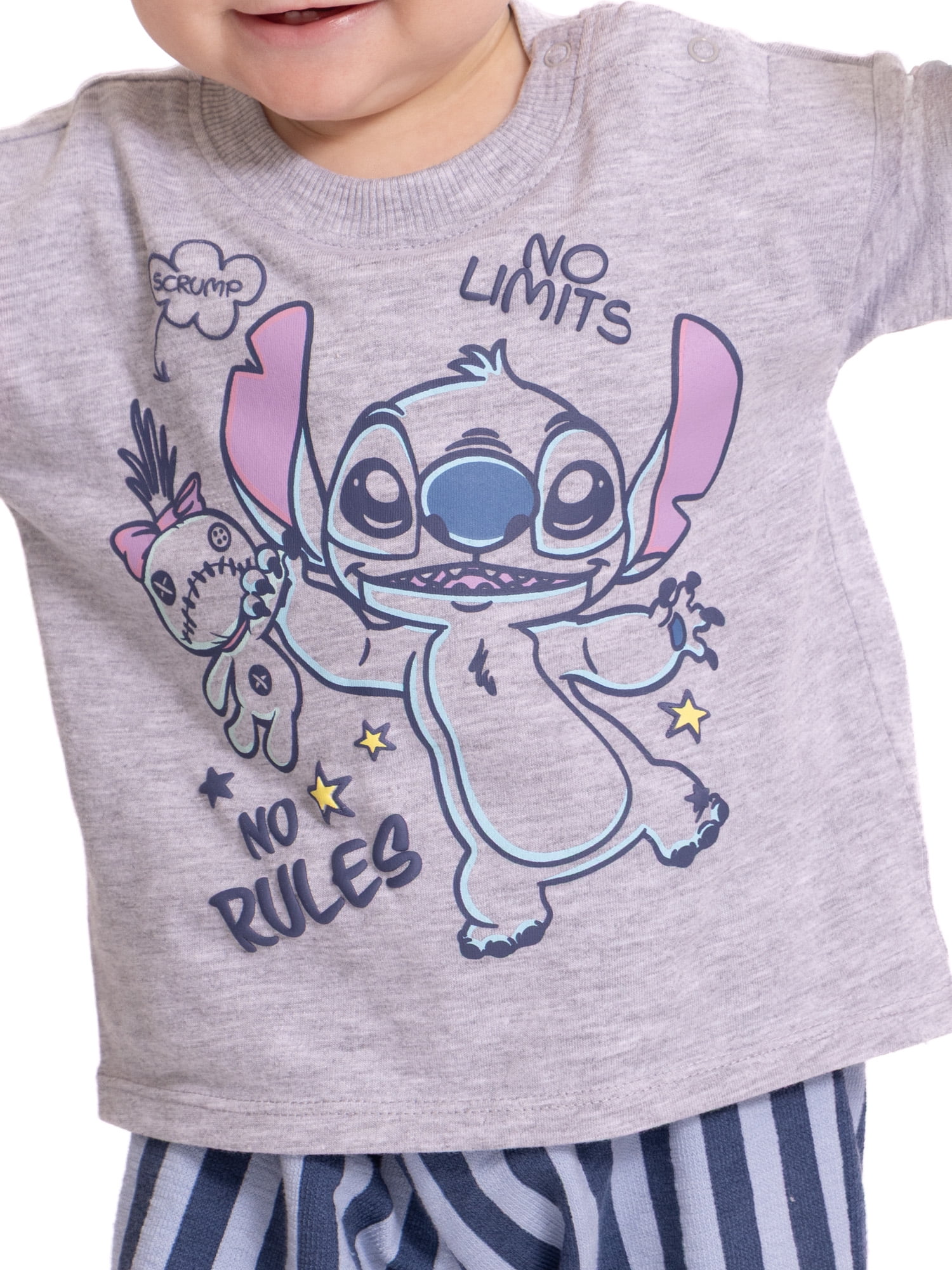 Stitch Baby Boys Short Sleeve Graphic Tee and Stripe Pants Set, 2-Piece, Sizes 0/3M-24M