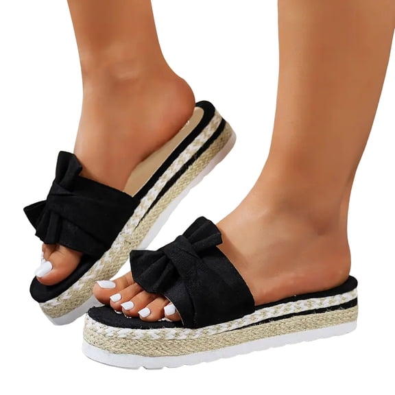 Womens Bow Espadrilles Platform Slides Sandals Beach Casual Bowknot Flatform Dress Summer Slip on