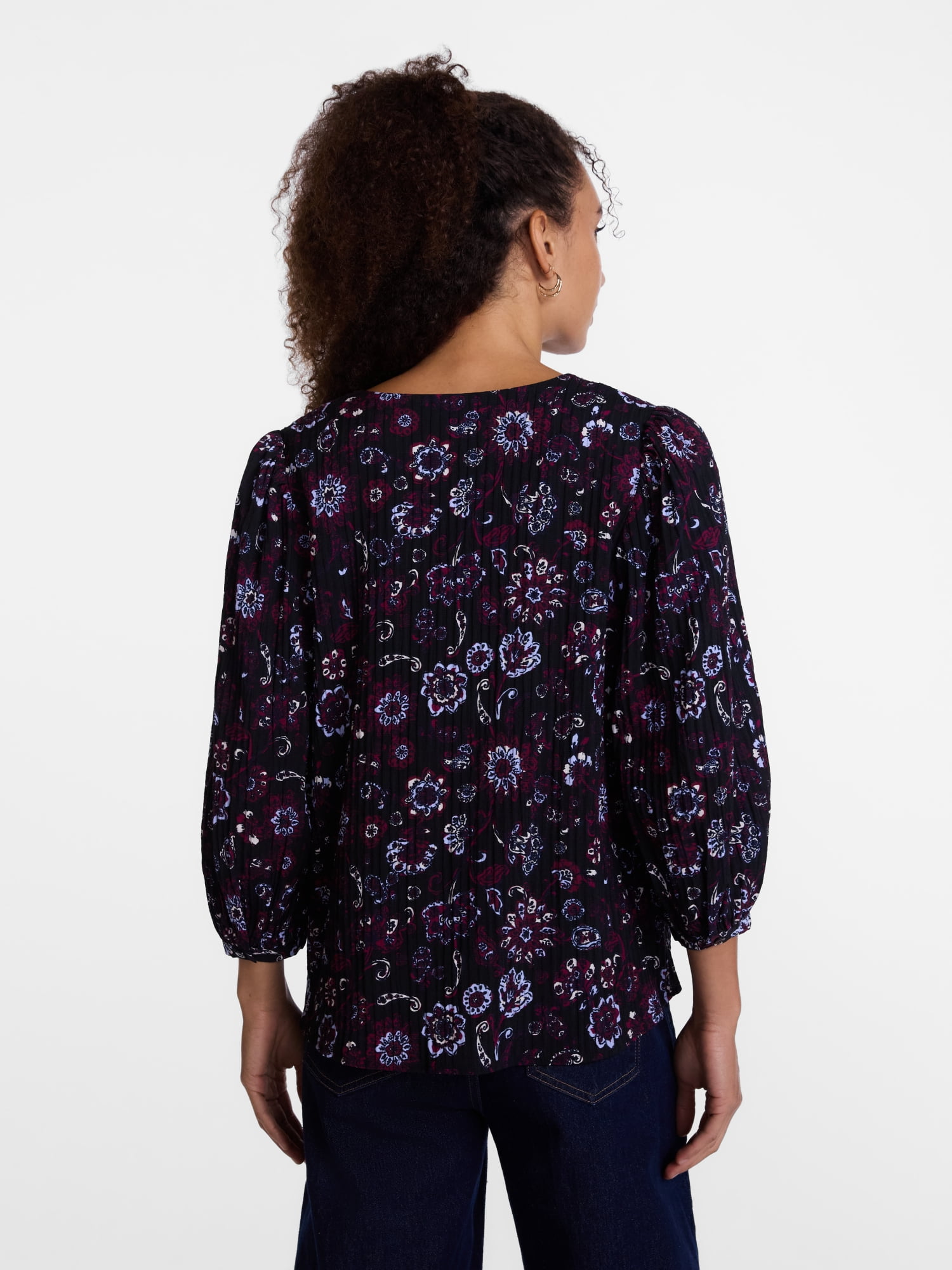 Scenario Women's and Women's Plus Blouse with 3/4-Length Puff Sleeves, Sizes XS-4X