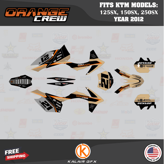 Kalair GFX Graphics Kit for Ktm MOTOCROSS 2-STROKE 125SX, 150SX, and 250SX (2012) Orangecrew Series