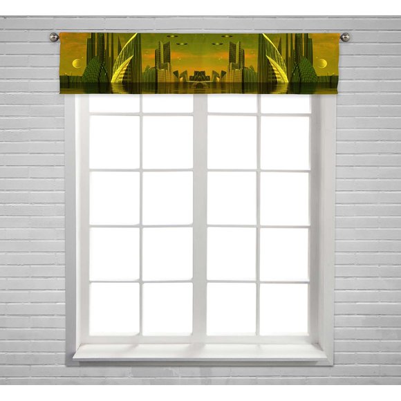 YUSDECOR Modern Alien City Computer Artwork Window Curtain Valance Rod Pocket 54x12 inch