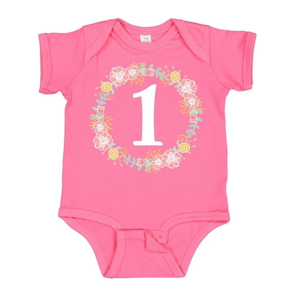 Inktastic 1st Birthday Rose Flower Wreath Girls Girls Baby Bodysuit