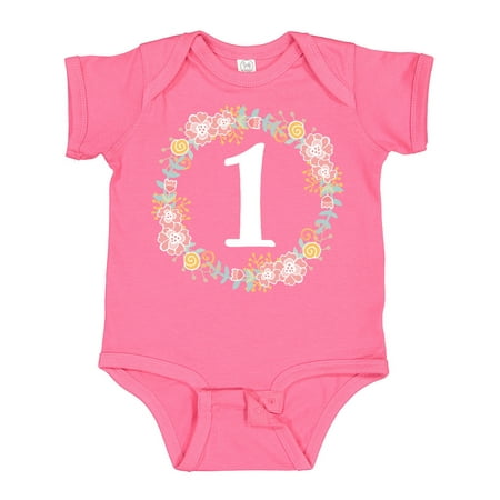 

Inktastic 1st Birthday Rose Flower Wreath Girls Gift Baby Girl Bodysuit