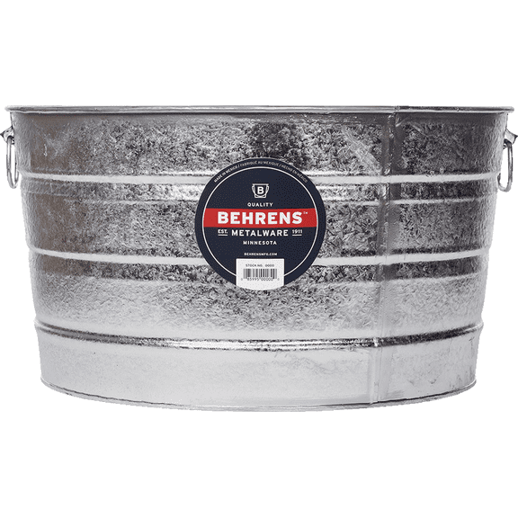 Behrens Utility Bucket Round - Heavy Duty Steel Tub - 11 Gal, Silver