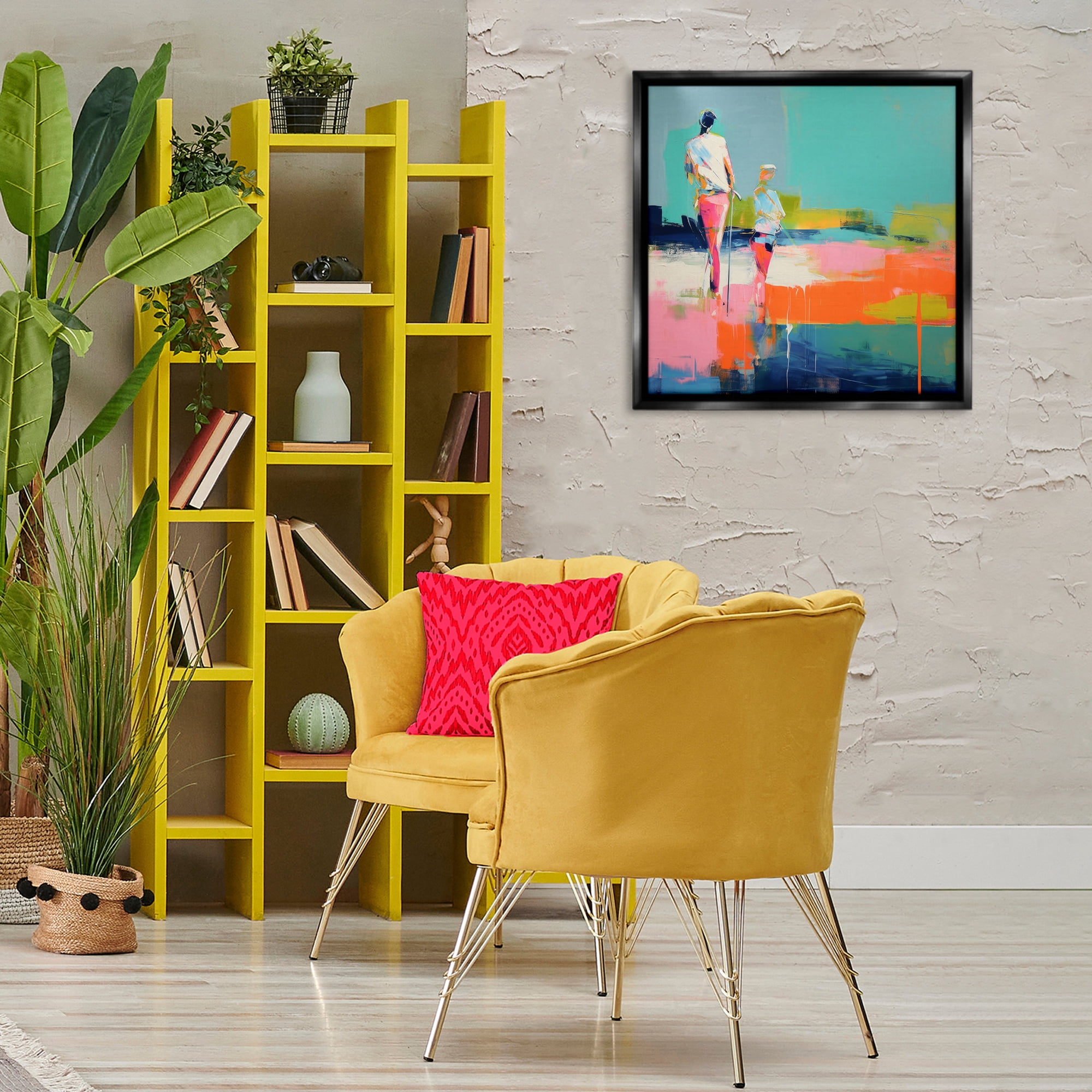 Stupell Industries People Golfing Abstraction Abstract Painting Black Floater Framed Canvas Art Print Wall Art, 25 x 25