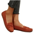 thumbnail image 5 of LOVZFMLL Women's Penny Loafers Leather Classic Casual Slip On Comfort Flat Shoes Round Toe Bow Cozy Walking Dress Shoes Orange 7, 5 of 9