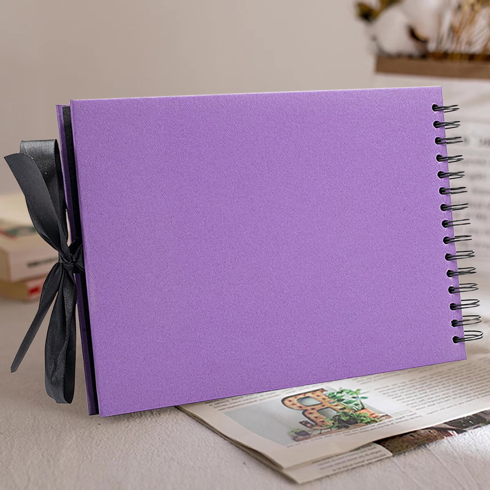 Lydiaunistar Handmade DIY Scrapbook Photo Album with Coil Binding, Bow Ribbon & Metal Circlip Flip Pages - Customizable Memory Book for Photos, Keepsakes, Gifts - Durable Materials