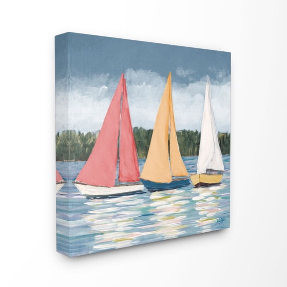 Stupell Industries Sailboats Beach Ocean Coast Painting Canvas Wall Art by Julie DeRice