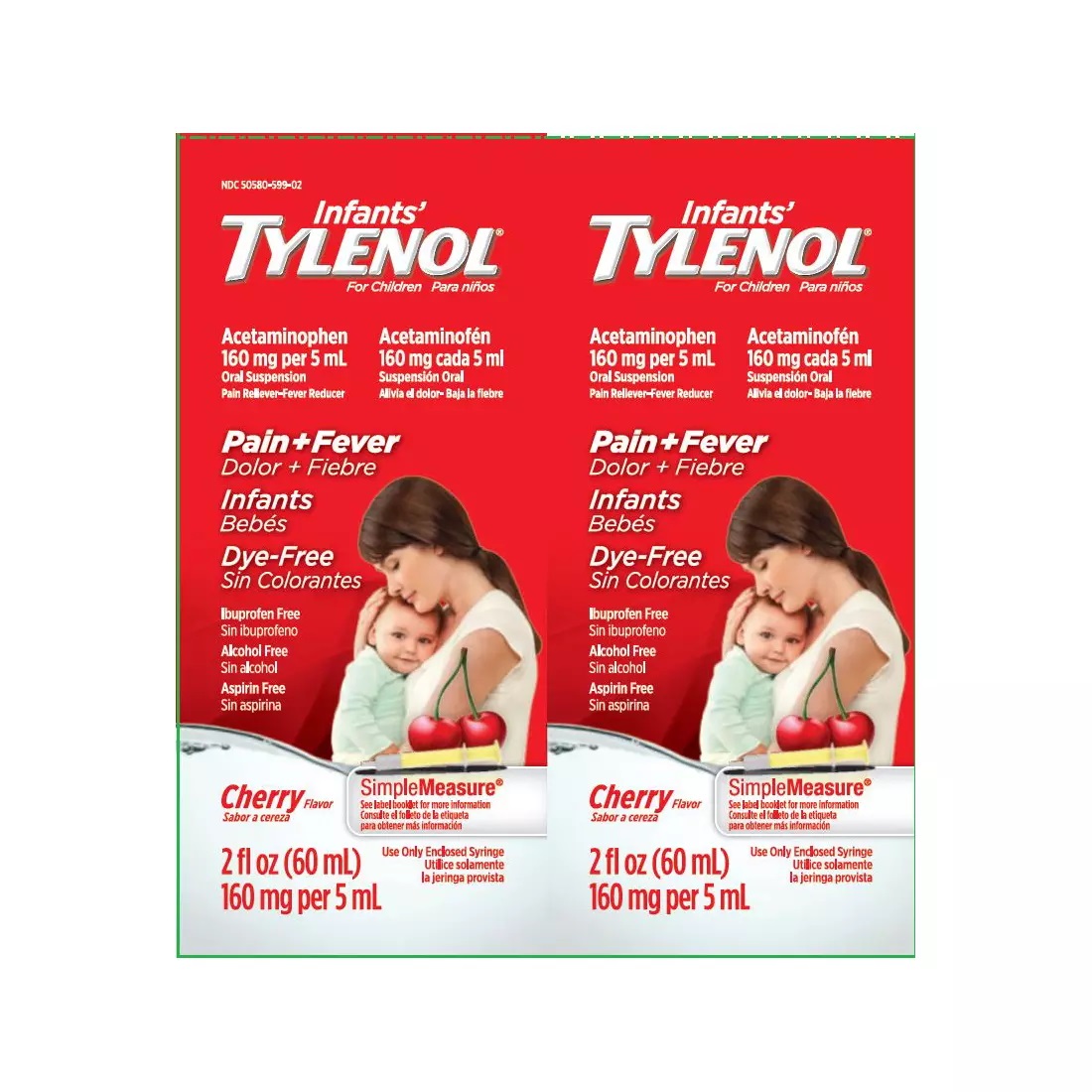 TYLENOL Infants' Acetaminophen Oral Suspension, Cherry Flavor 2 oz (Pack of 2)