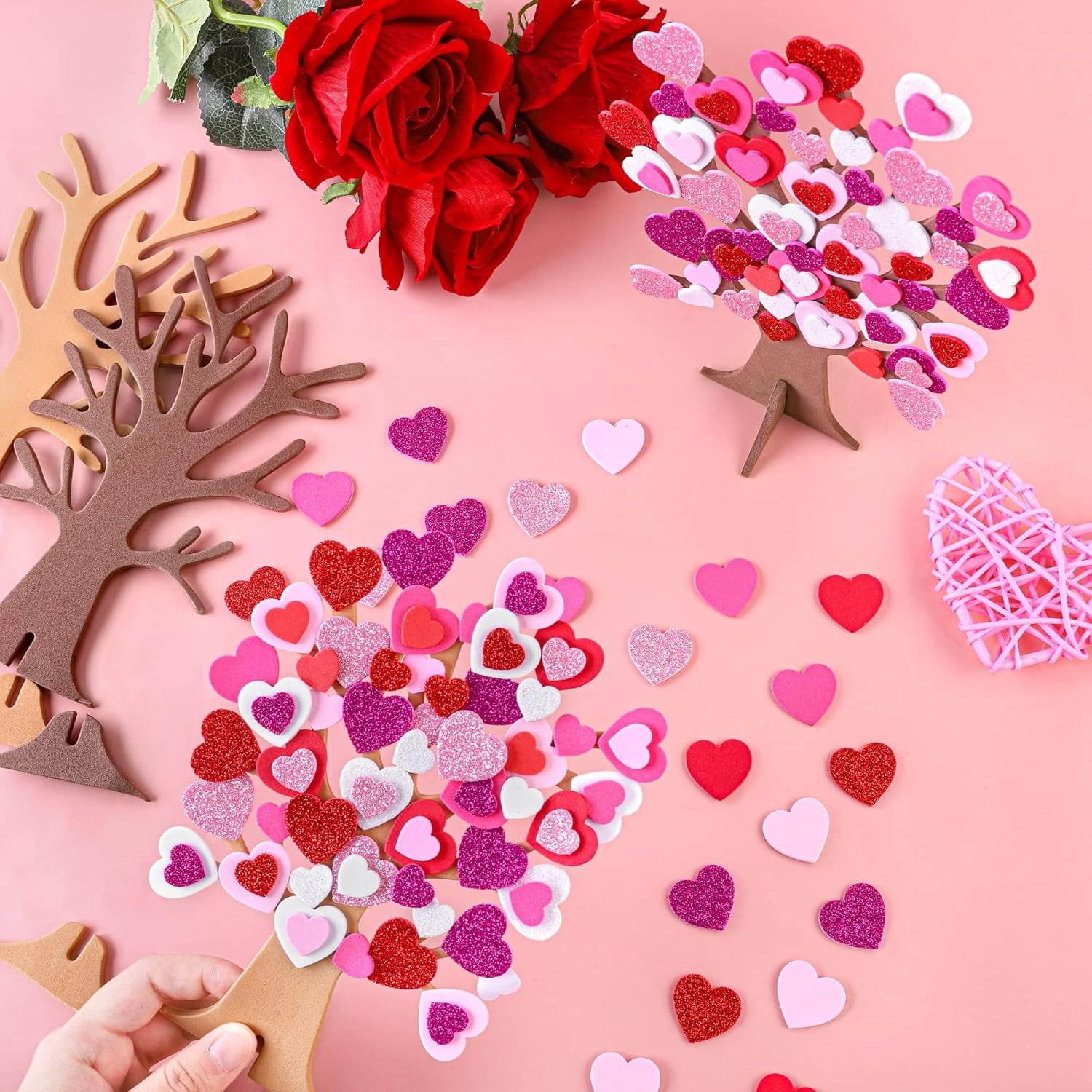 DIY Love Heart Tree Foam Stickers Craft Set with Tree and Self-Adhesive Foam Heart for Valentine's Day Wedding Mother's Day Home Decor
