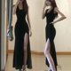 thumbnail image 5 of Vestido Rimocy sexy con tirantes finos y abertura alta para mujer, vestido negro ajustado de verano 2024, vestido largo de fiesta sin mangas para mujer, 5 of 6
