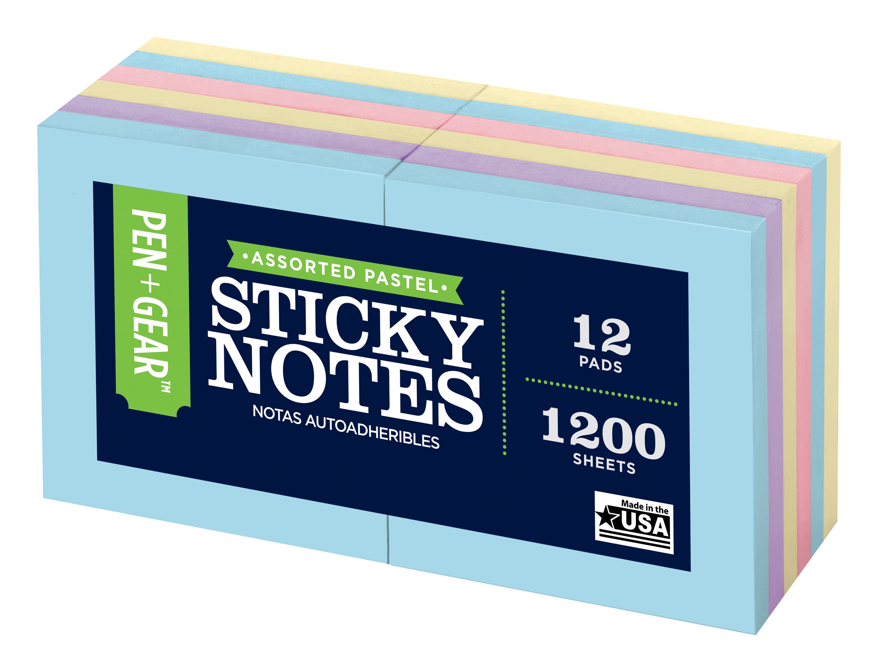 Pen+Gear Sticky Notes 12 Pack, 3in. x 3in., Pastel Colors