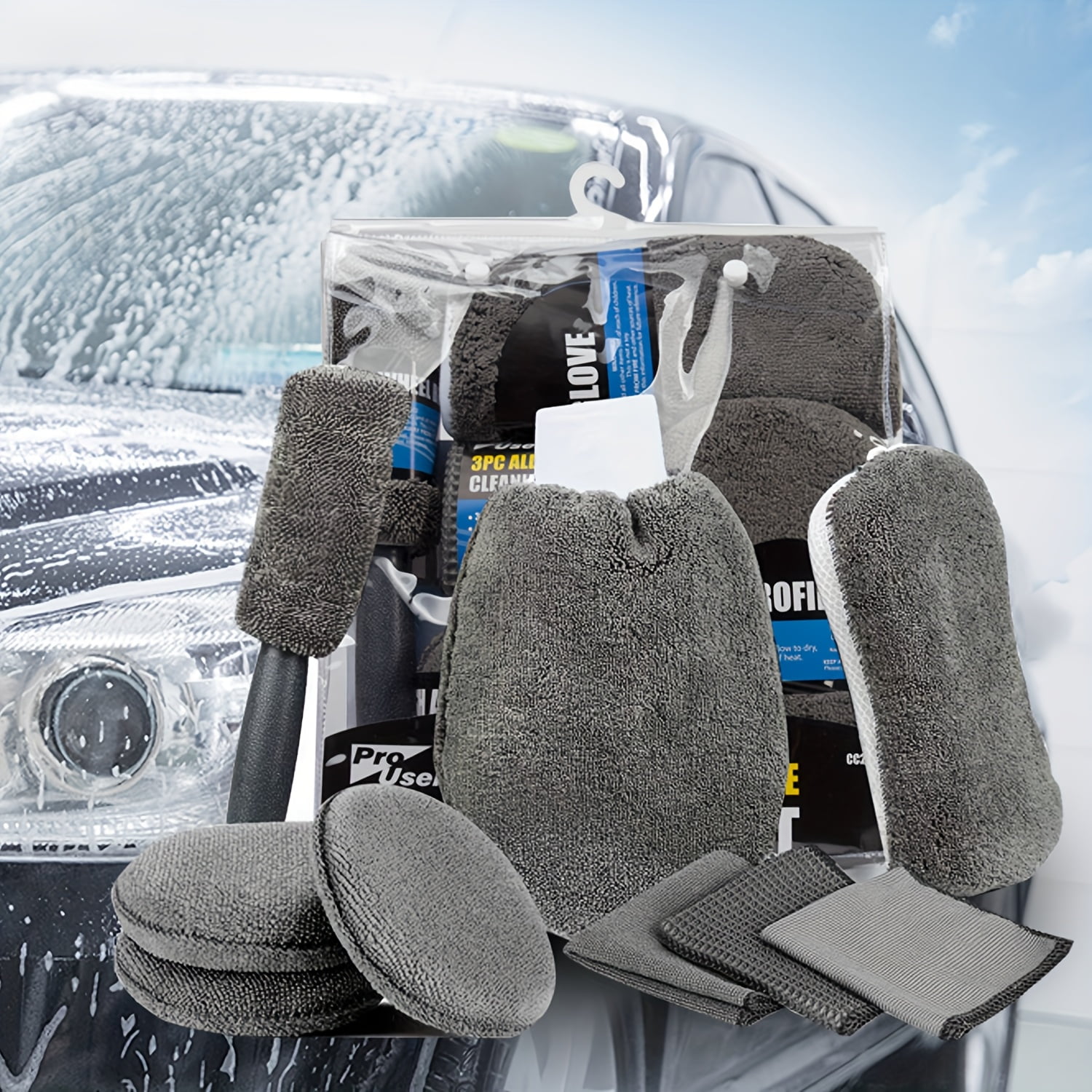 9Pcs Car Cleaning Tool Kit, Microfiber Car Detailing Cleaning Tools Set for Interior Exterior Car Washing Beauty Winter