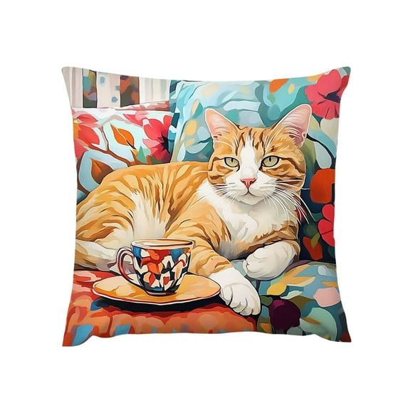 Outdoor Cushion Covers,Artistic Abstract Kitten and Floral Print Pillow Cover for Home Sofa Bedroom