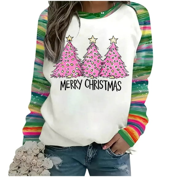 Women Sweatshirts Raglan Pullover Christmas Graphic Outfits Crewneck Tees Gradient Tops Christmas Tree Clothing Shining Star Clothes Snowman Tees Festival Sweatshirt