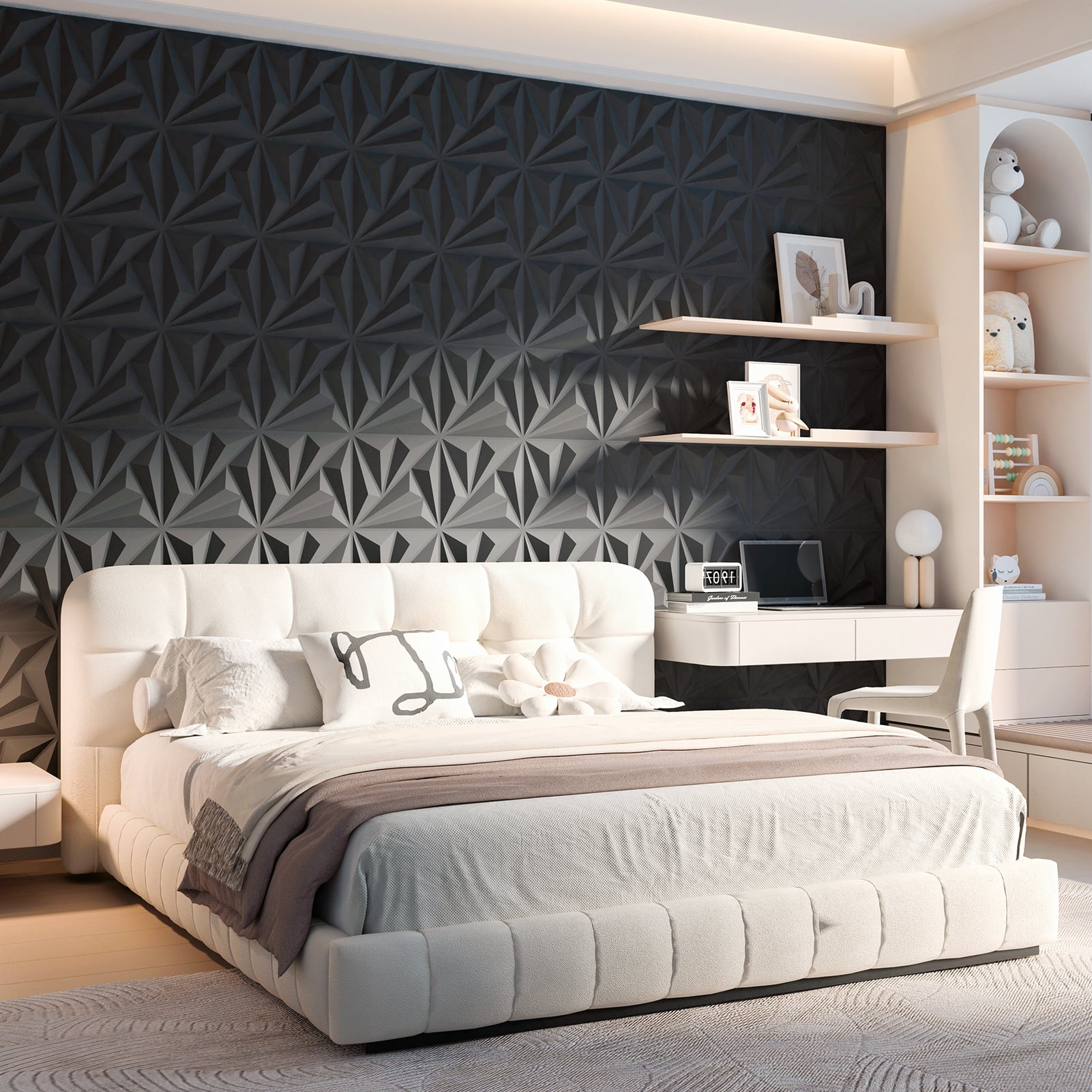 20PCS 11.8'' x 11.8'' 3D Wall Panels for Interior Wall Decor,Black Diamond Textured Accent PVC Wall Paneling for Gaming,Living Room,TV Wall Background,19.3sq.ft.