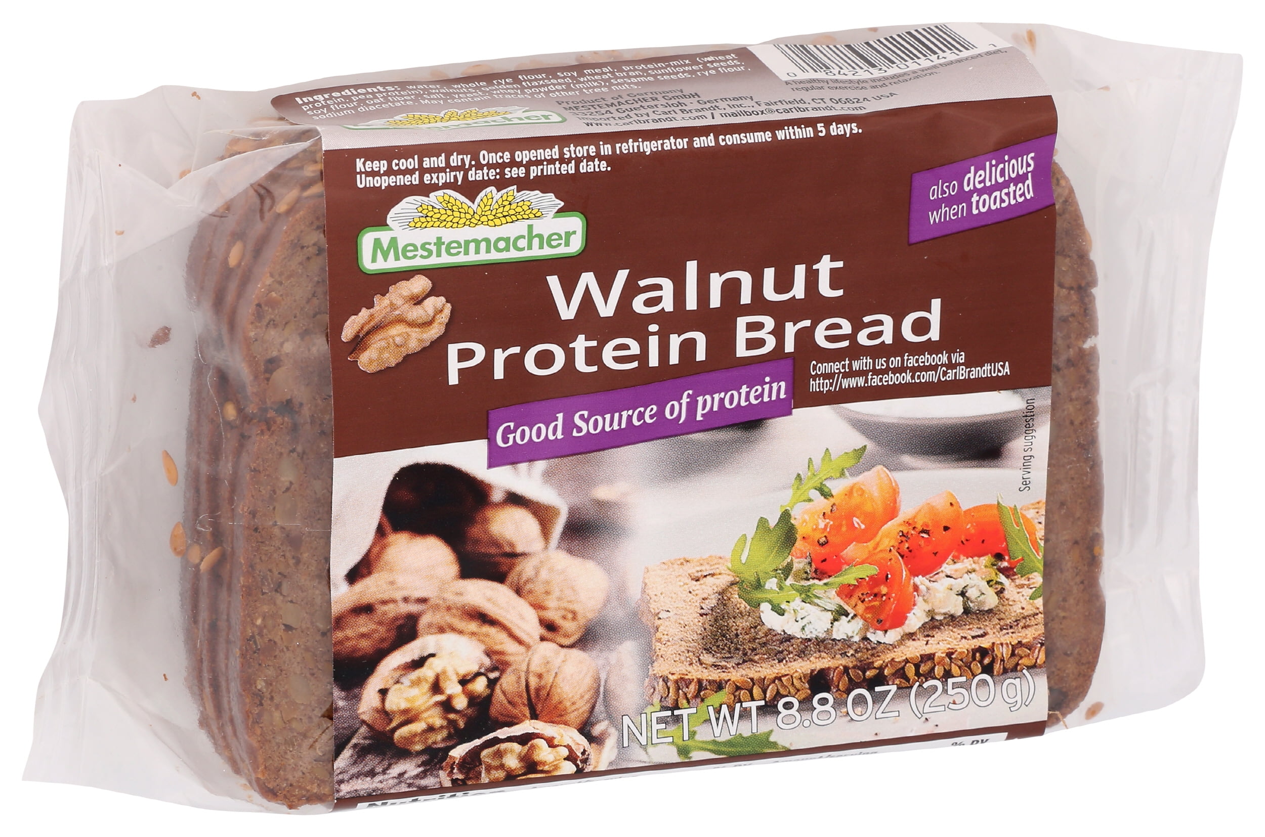 Pack of 9, Mestemacher Walnut Protein Bread, 8.8 oz