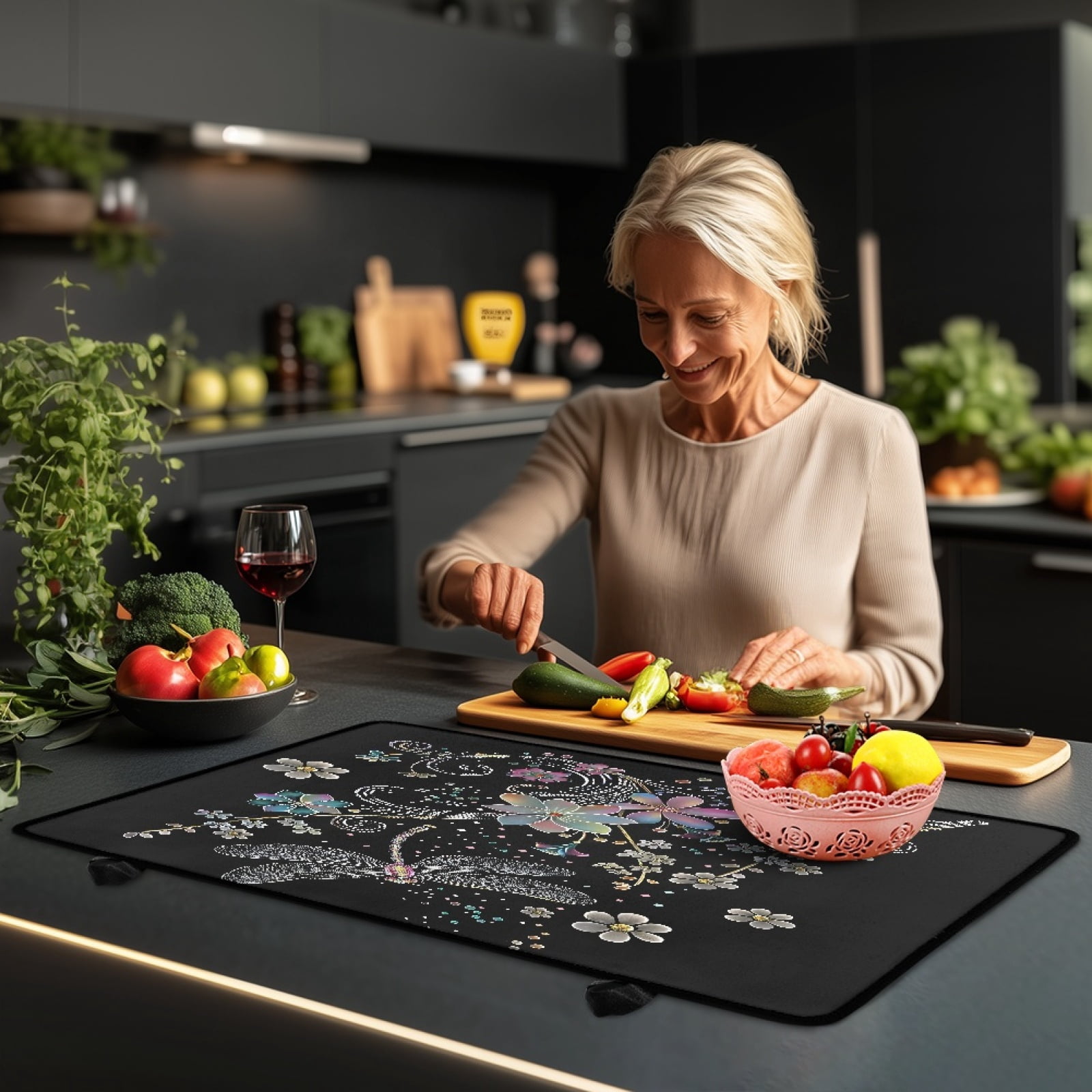 ZIATUBLE Electric Stove Top Cover Induction Stove Top Protector Anti-Scratch Universal Cooktop Mat for Glass Ceramic Stove Top Kitchen Accessories Decor, 29 x 21 Inch, Dragonfly Flower Black