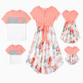 thumbnail image 1 of PatPat Family Matching Sets Pinkish Orange Cap-sleeve Spliced Floral Dresses and Short-sleeve Color Block T-shirts, 1 of 8