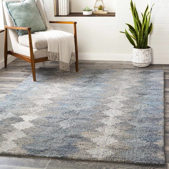 Hauteloom Hale Wool Living Room, Bedroom Area Rug - Contemporary - Blue, Medium Gray, Silver Gray - 2' x 3'