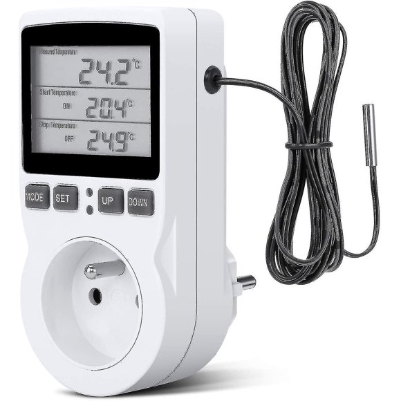 Thermostat de Refroidissement Numérique / Chauffage avec Prise, Contrôleur de Température Lcd, Compatible 230v pour Serre/ferme (SO_haute Qualité)