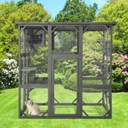 Haverchair Cat Enclosure Outdoor Catio Large Wooden Cat House with Weatherproof, Cat Cage Condo Indoor Playpen with Platform and Small House, Gray